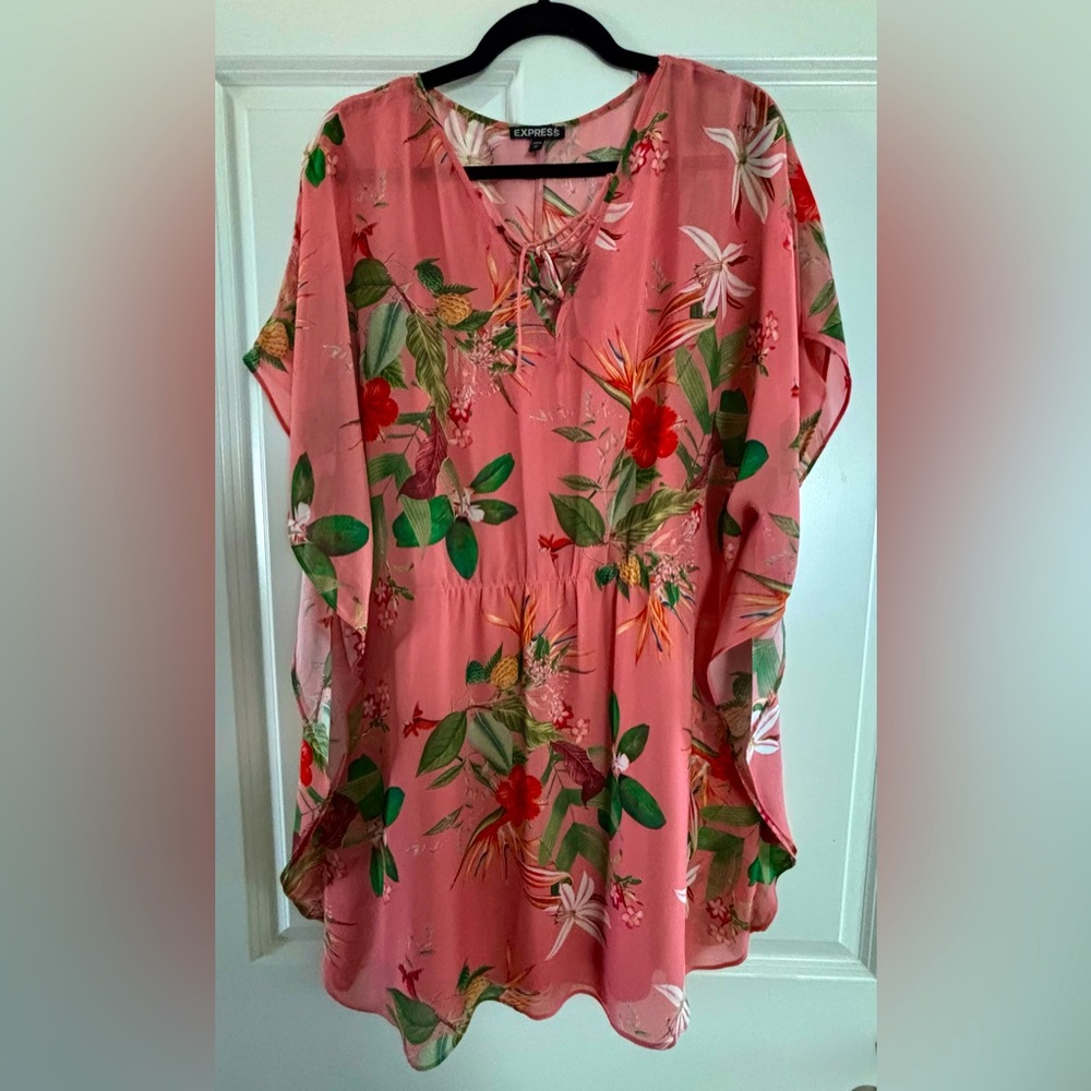Express Tropical Mini Tunic Dress - Picture 3 of 15